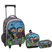 Kit Mochila Infantil Estojo e Lancheira Blocks Menino Yepp - 6322