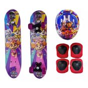 Skate Infantil Patrulha Canina + Kit Proteção Rosa
