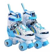 Patins Infantil Quad Ajustável + Rodas Led- AZUL-28-32
