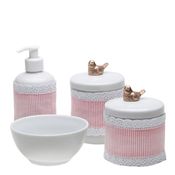 Potes, Molhadeira e Porta Álcool-Gel Com Capa Passarinho Dourado