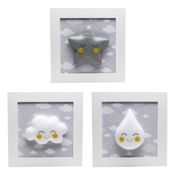 Trio De Quadros Chuva de Amor Cinza