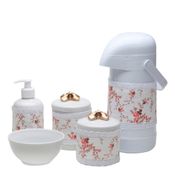 Potes, Garrafa, Molhadeira e Porta Álcool-Gel Com Capa Lacinho Dourado