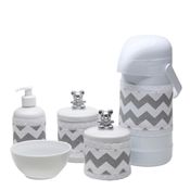 Potes, Garrafa, Molhadeira e Porta Álcool-Gel Com Capa Ursinho Prata