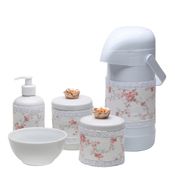 Potes, Garrafa, Molhadeira e Porta Álcool-Gel Com Capa Florzinha Dourada