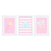 Trio De Quadros Branco Com Vidro Conto De Fadas