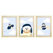 Trio De Quadros Pinus Com Vidro Aviador