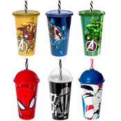 6 Copos Shake 500ml Super Heróis Marvel e DC Comics Original Plasútil