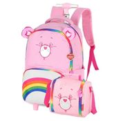 Kit Mochila De Rodinha Ursinhos Carinhosos Rosa +Lancheira