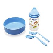 Kit Refeição KUKA Pratinho Para Bebe  Com Copo E Talheres-Azul