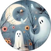Painel Halloween Redondo de Fantasma em Tecido Premium Veste Fácil Com Elástico