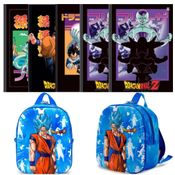 Kit 5 Cadernos Brochurão Dragon Ball + Lancheira 3D Infantil Azul