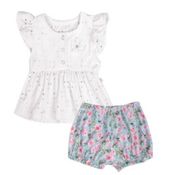 Conjunto Bebê Blusa com Short Floral Branco Menina - Hug
