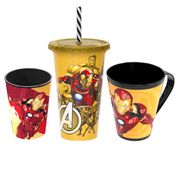Coleção Homem de Ferro Infantil com 2 Copos e 1 Caneca Plasútil