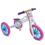 Triciclo de Madeira 2 em 1 sem Pedal (vira Bicicleta de Equilíbrio) - Unicórnio Rosa e Azul - Biciquetinha