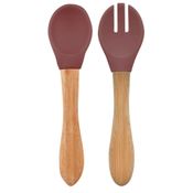 Colher e Garfo Silicone e Bambu Dig In Velvet Rose - Minikoioi