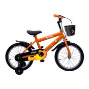 Bicicleta Infantil Aro 16 Com Rodinhas De Treinamento E Cestinha Bike Criança Menino Zippy Laranja