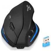 Mouse Ergonômico Vertical Óptico sem Fio Reduz a Tensão do Pulso Multifunções com LED, 1000, 2400 DPI 6 Botões, ECHTPOWER, Preto
