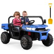 Carro Elétrico Infantil 2 Assentos com Caçamba, Pá, USB e Controle Remoto, 12V, Costzon, Preto
