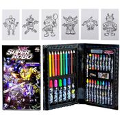 Maleta de Colorir Transformers Meninos Estojo com Desenhos Lápis Canetinha Giz 48pçs