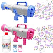 2 Super Bazucas Pistola Lança Bolhas de Sabão Máquina Bolinhas 32 furos Azul e Rosa
