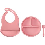 Kit de Alimentação Buba Com Babador Prato Silicone Rosa