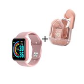 Kit Smartwatch D20 Pro e Fone Ultrapods Pro Bluetoorth Rosa