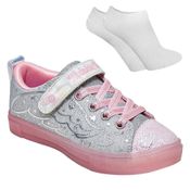 Kit Tênis Skechers S Lights Twinkle Toes Sparks Ice Heather Magic Infantil + Par De Meia