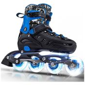Patins Regulável e Ajustável para Jovens e Adultos, com Rodas Iluminadas, Tam BR 37 a 40, Kuxuan, Azul