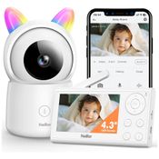 Babá Eletrônica Inteligente com Monitor, Câmera 1080P e Áudio WiFi 2.4G PTZ e Alcance de 304M, NOILER, Branco