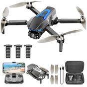 Drone com Câmera 4K para Adultos, Motor Sem Escova para Crianças Iniciantes, Quadricóptero RC Dobrável FPV com 3 Baterias, PLEGBLE, Cinza