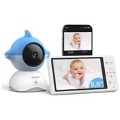 Babá Eletrônica com Câmera 2K, Monitor de Tela Colorida, 360 Graus de Visão, Ruído Branco e Canções, WUUK, Branca e Azul
