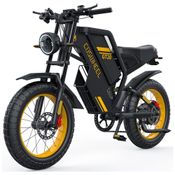 Bicicleta Elétrica para Adultos com Velocidade até 50 km/h, Alcance 150 km, 7 Velocidades e Pneu Largo, 1500W, COSWHEEL GT20, Preta e Amarela