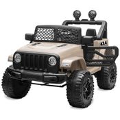 Carro Elétrico Infantil a Bateria 12V com 2 Assentos Luzes LED, MP3 e Controle Remoto, Kidzone, Bege Areia