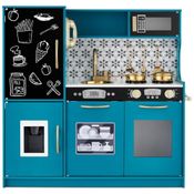 Cozinha Infantil com Design Realista, Telefone, Utensílios, Forno, Micro-Ondas e Pia para Crianças Acima de 3 Anos, Best Choice Products, Azul e