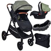 CARRINHO DE BEBE 3 EM 1 APOLO VERDE + BEBE CONFORTO ACONCHEGO + BASE + BOLSA - PASSEAR BABY