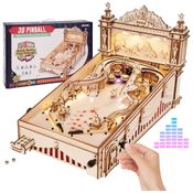 Quebra Cabeças 3D em Madeira para Adultos, Tema Mini Máquina Pinball com 482 Peças, ROKR EG01, Marrom