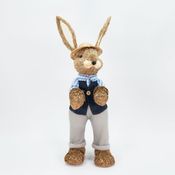 Coelho De Páscoa Decoração em Palha Coelhinho de Chapéu 60cm