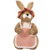 Enfeite Coelhinho de Páscoa Rosa Em Palha Artesanal 31cm
