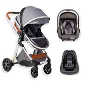 CARRINHO DE BEBE EUROPEU LUXO 3 EM 1 ARES + BEBE CONFORTO CINZA + BASE ACONCHEGO - PASSEAR BABY