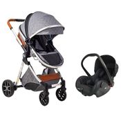 CARRINHO DE BEBE EUROPEU LUXO 3 EM 1 ARES CINZA + BEBE CONFORTO PRETO - PASSEAR BABY
