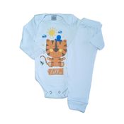 Conjunto Body Longo Bebê Branco Tigre e Calça Menino -Kappes