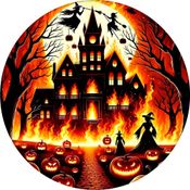 Painel Halloween Redondo Aboboras Assassinas ou Floresta Negra Tecido Premium