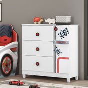 Cômoda Infantil Fast Car Branco 1 Porta 3 Gavetas Móveis Estrela