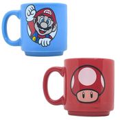 Kit 2 Canecas Super Mario & Toad Mini Tina 100mL Original, Zona Criativa, Par De Xícaras Cerâmica