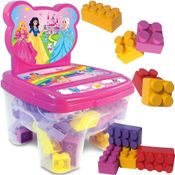Cadeira Infantil Rosa Blocos de Montar Educativo 24 Peças