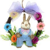 Guirlanda Artesanal Enfeite Páscoa Coelhinho Palha Florida 25cm