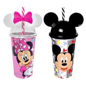 Copo Infantil Minnie e Mickey Mouse com Orelhas Tampa e Canudo Premium Plasútil