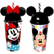Copo Mickey e Minnie Orelhas 500ml Plasútil Infantil Com Canudo