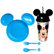 Kit Alimentação infantil Prato e Copo com Canudo e Orelhas do Mickey