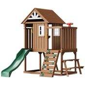 Playground VEVOR Casa de Brinquedo de Madeira Outdoor, Playhouse Moderno em Cedro para Crianças de 3-10 Anos, com Escorregador, Escada.